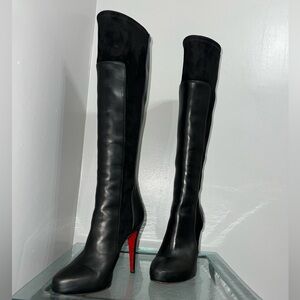 Christian Louboutin black leather and suede knee high boots